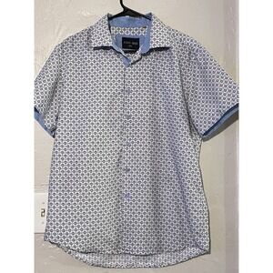 AZARO UOMO Men's White Blue Yellow Button Down Shirt Size M